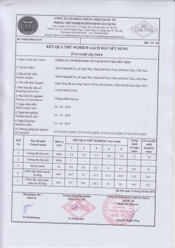 KẾT QUẢ THỬ NGHIỆM GẠCH ĐẤT SÉT NUNG